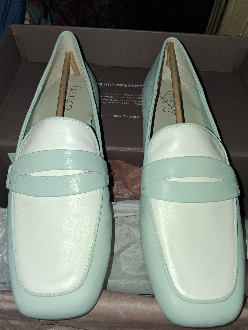 Franco Sarto Mint and White Two-Tone Penny Loafers